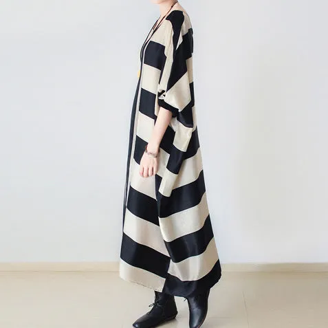 2021 autumn trend stripe baggy dresses silk plus size caftans oversized cotton gown