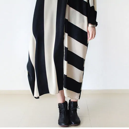 2021 autumn trend stripe baggy dresses silk plus size caftans oversized cotton gown