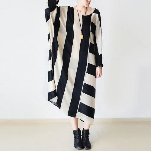 2021 autumn trend stripe baggy dresses silk plus size caftans oversized cotton gown