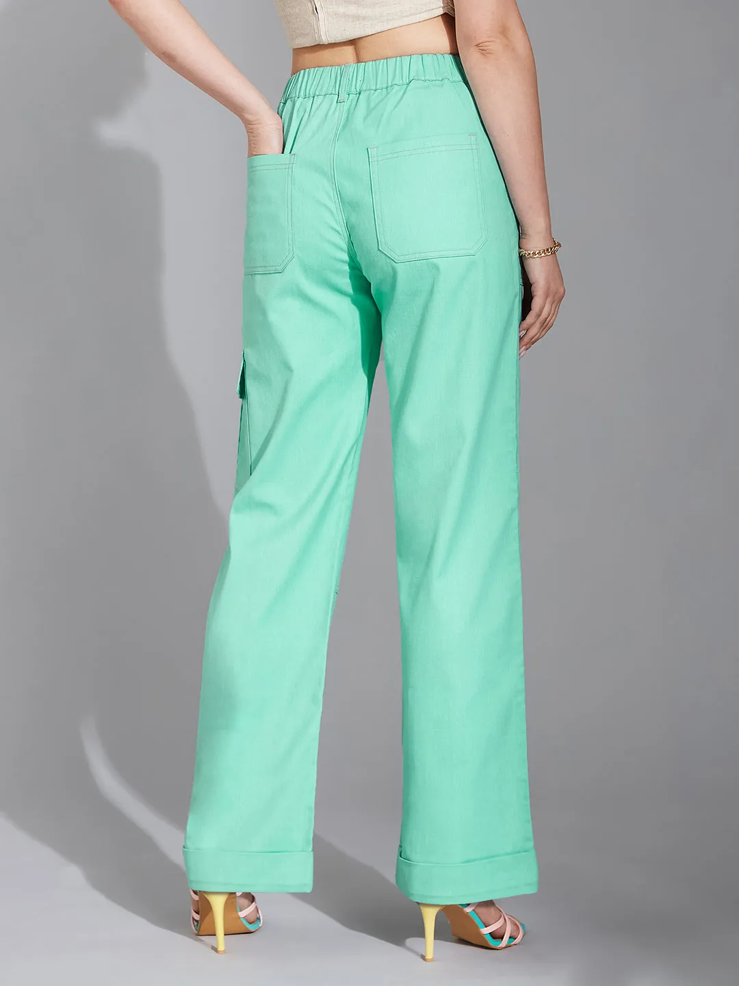 24/7 comfort Women's Turquoise Wide-Leg High Rise Clean Look Regular-Length Stretchable Denim Pants