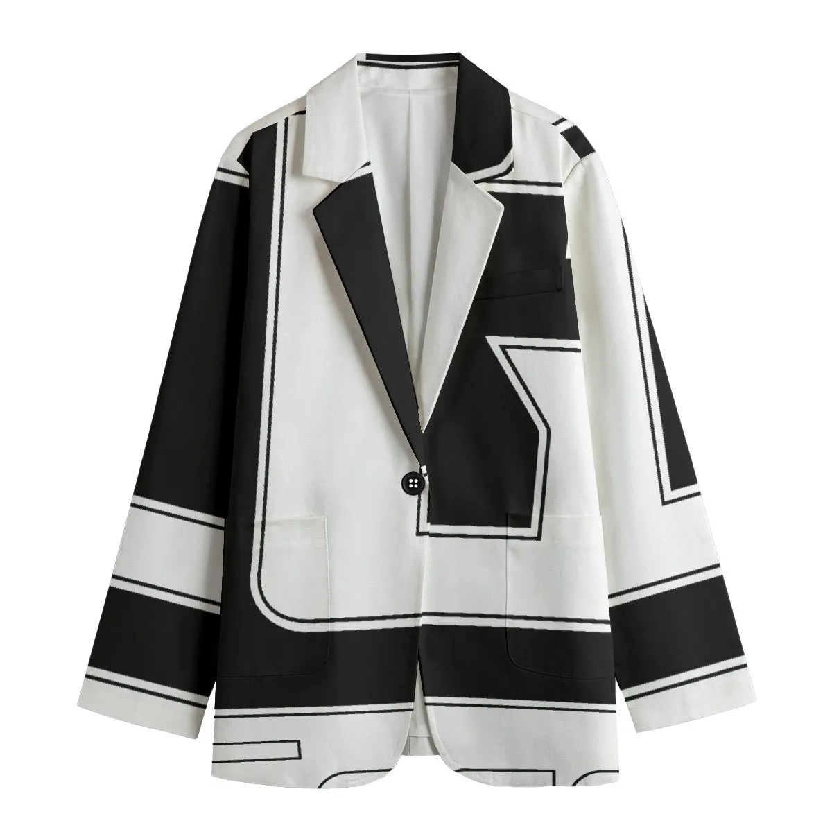 All-Over Print Women's Leisure Blazer | 245GSM Cotton, black-and-white