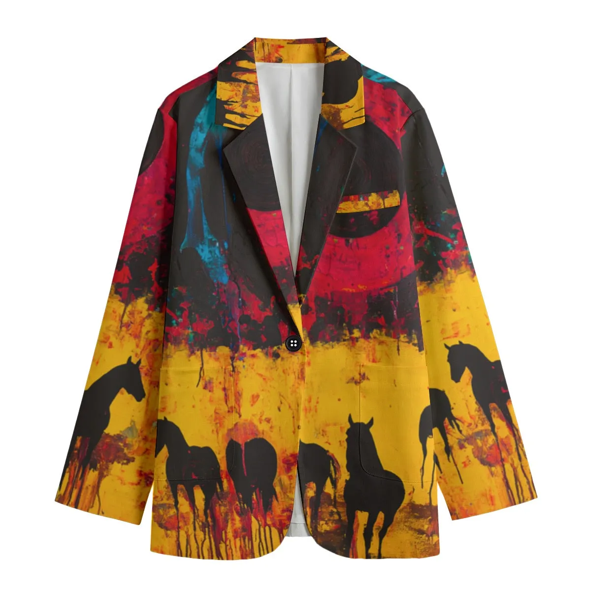 All-Over Print Women's Leisure Blazer | 245GSM Cotton, horse print