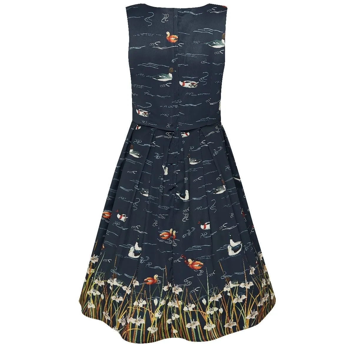 Annie Retro Inspired Navy Blue Duck Print Dress