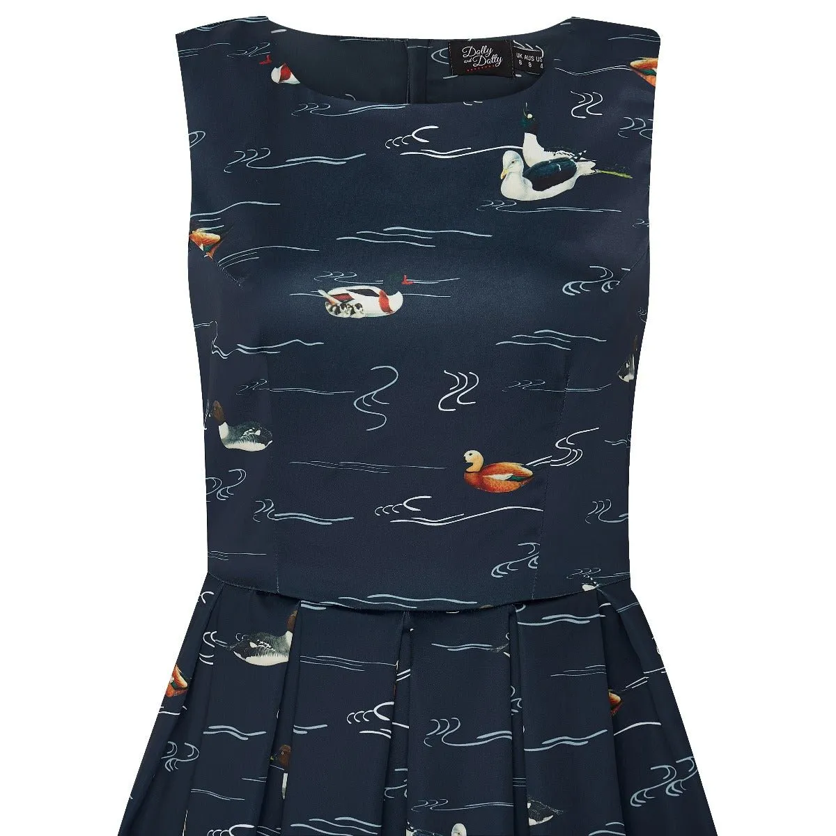 Annie Retro Inspired Navy Blue Duck Print Dress