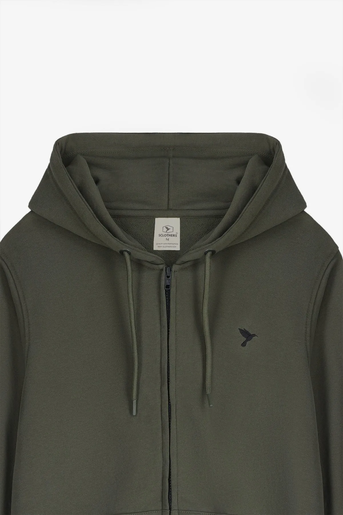 Army Green Embroidered Zipper Hoodie - S24 - MH0094R