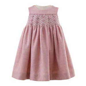 Baby Girl Pink Tweed Rosebud Smocked Pinafore