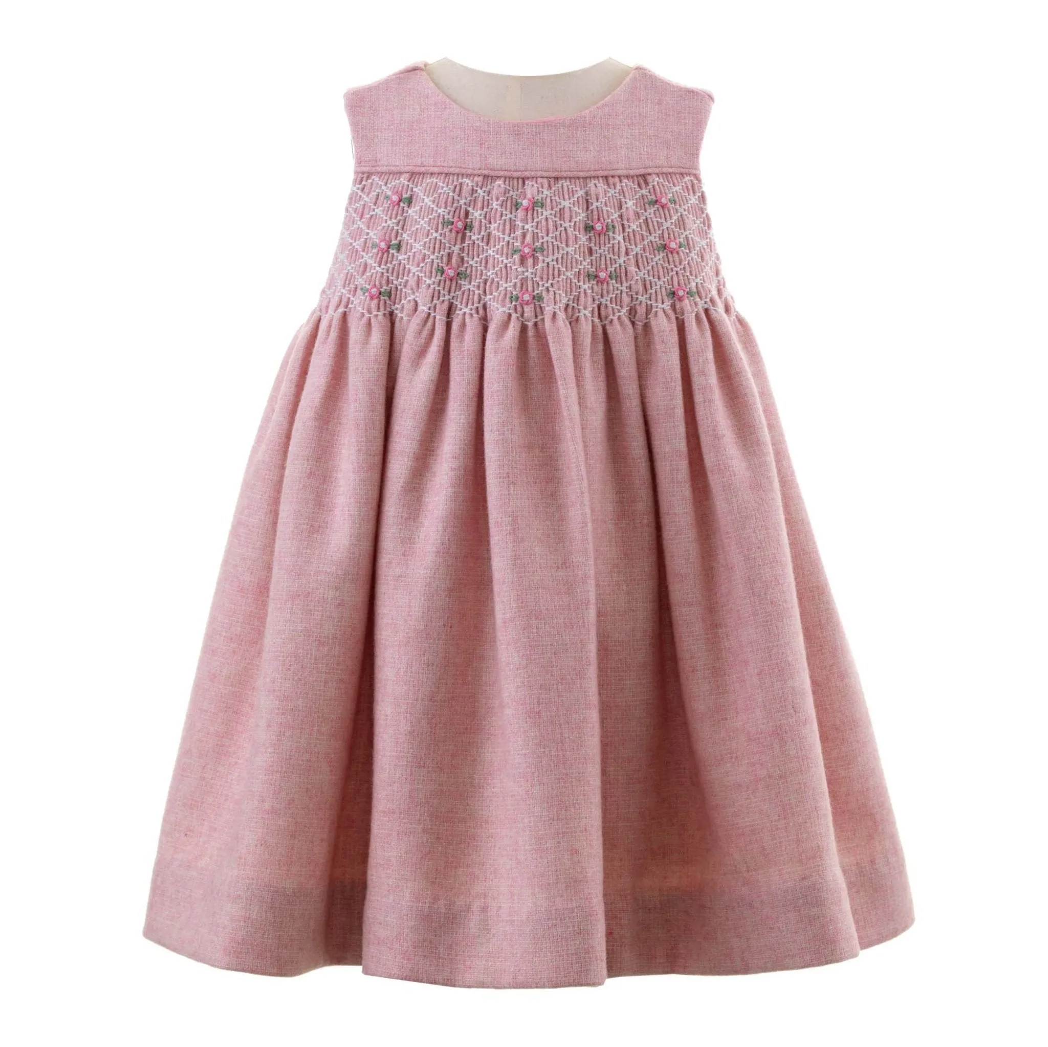 Baby Girl Pink Tweed Rosebud Smocked Pinafore