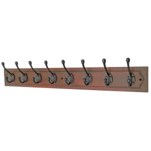 Black Vintage 8-Hook Wall-Mounted Coat Rack