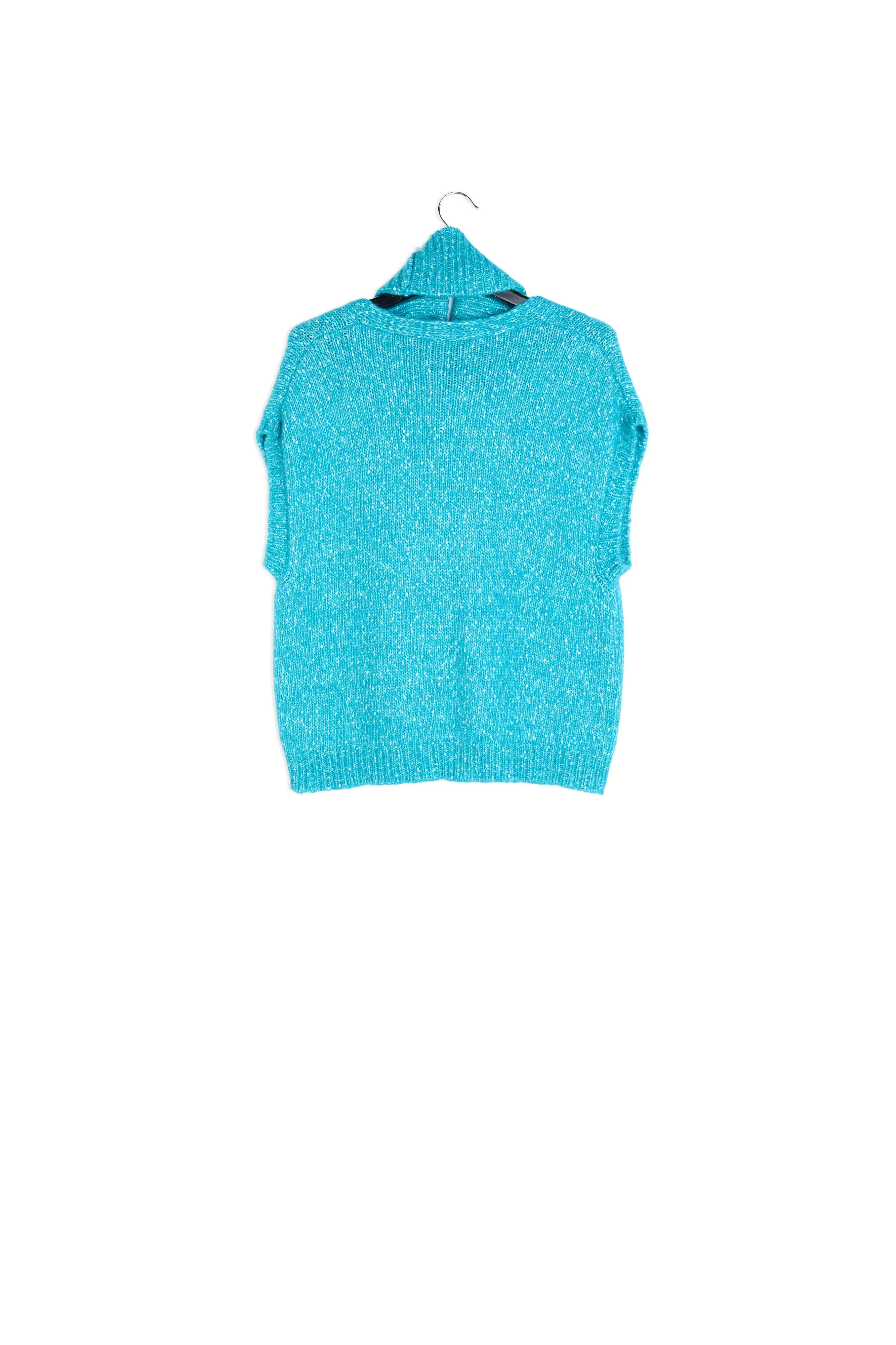 Blue mélange sleeveless sweater with separate collar