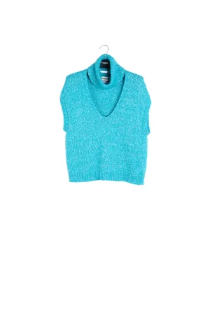 Blue mélange sleeveless sweater with separate collar