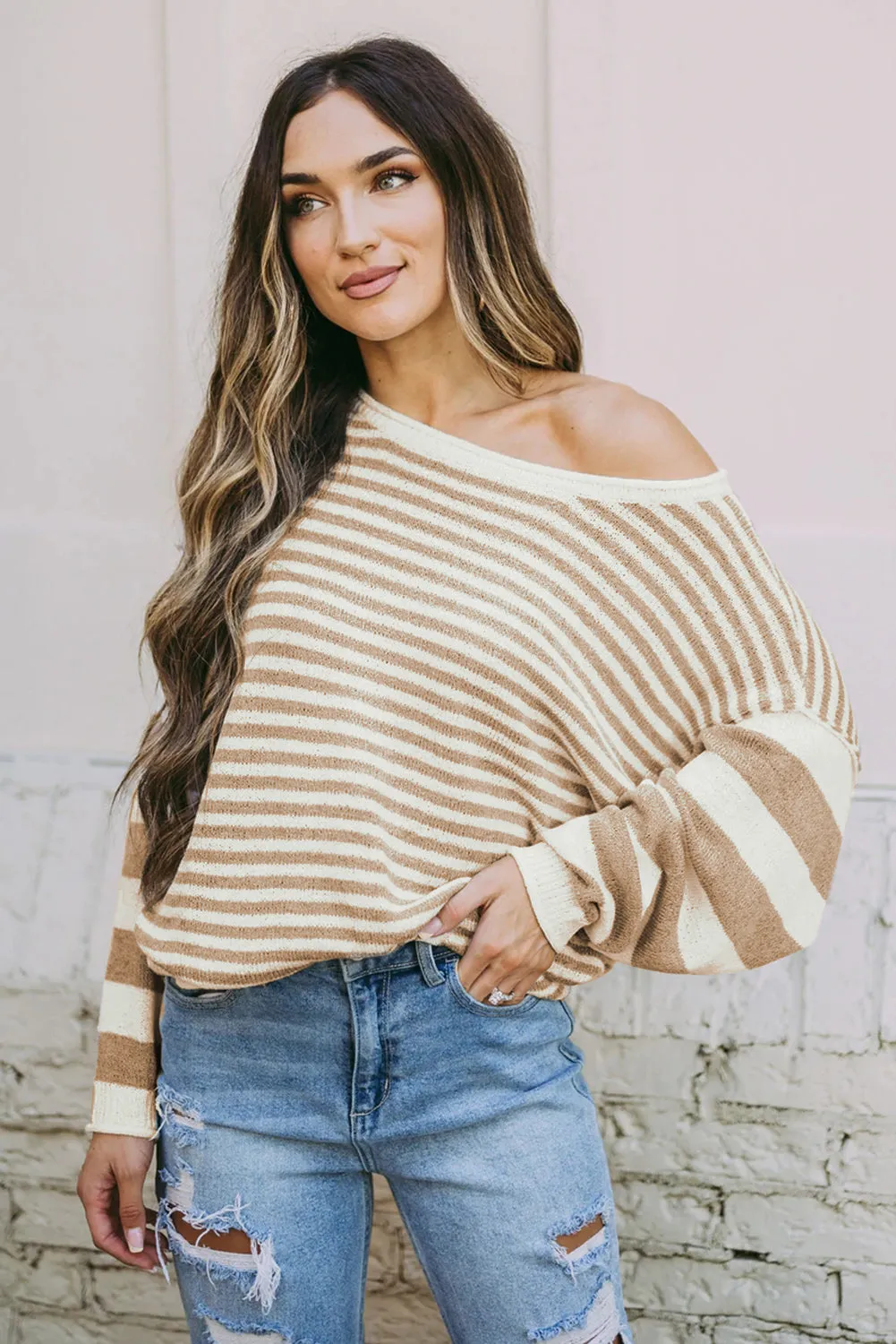 Bubble Sleeve Mixed Stripe Pullover Sweater