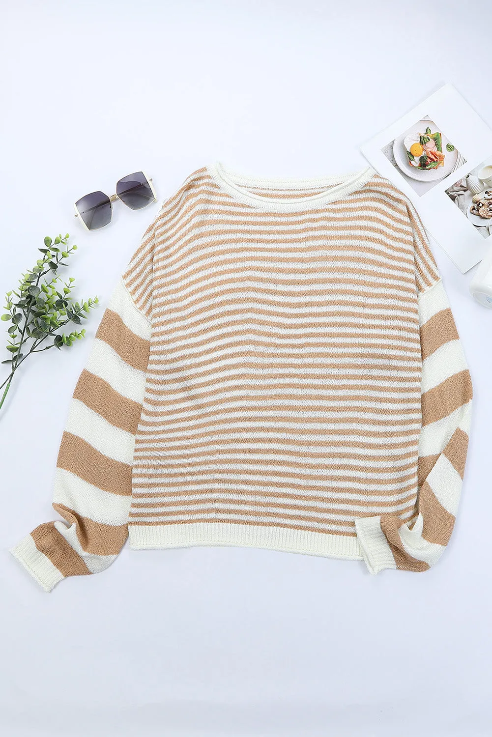 Bubble Sleeve Mixed Stripe Pullover Sweater