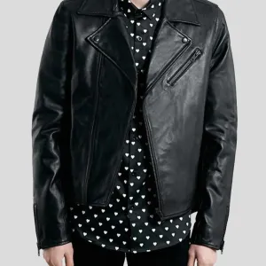 Caleb Black Biker Leather Jacket for Men