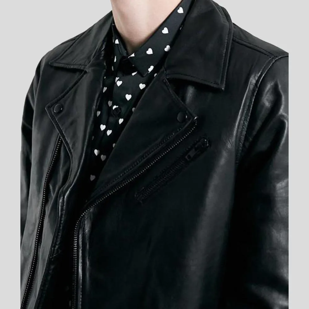 Caleb Black Biker Leather Jacket for Men