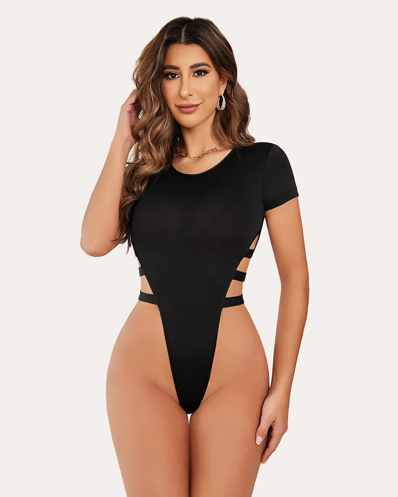 Cut Out Short Sleeve BodySuits Leotard Tops