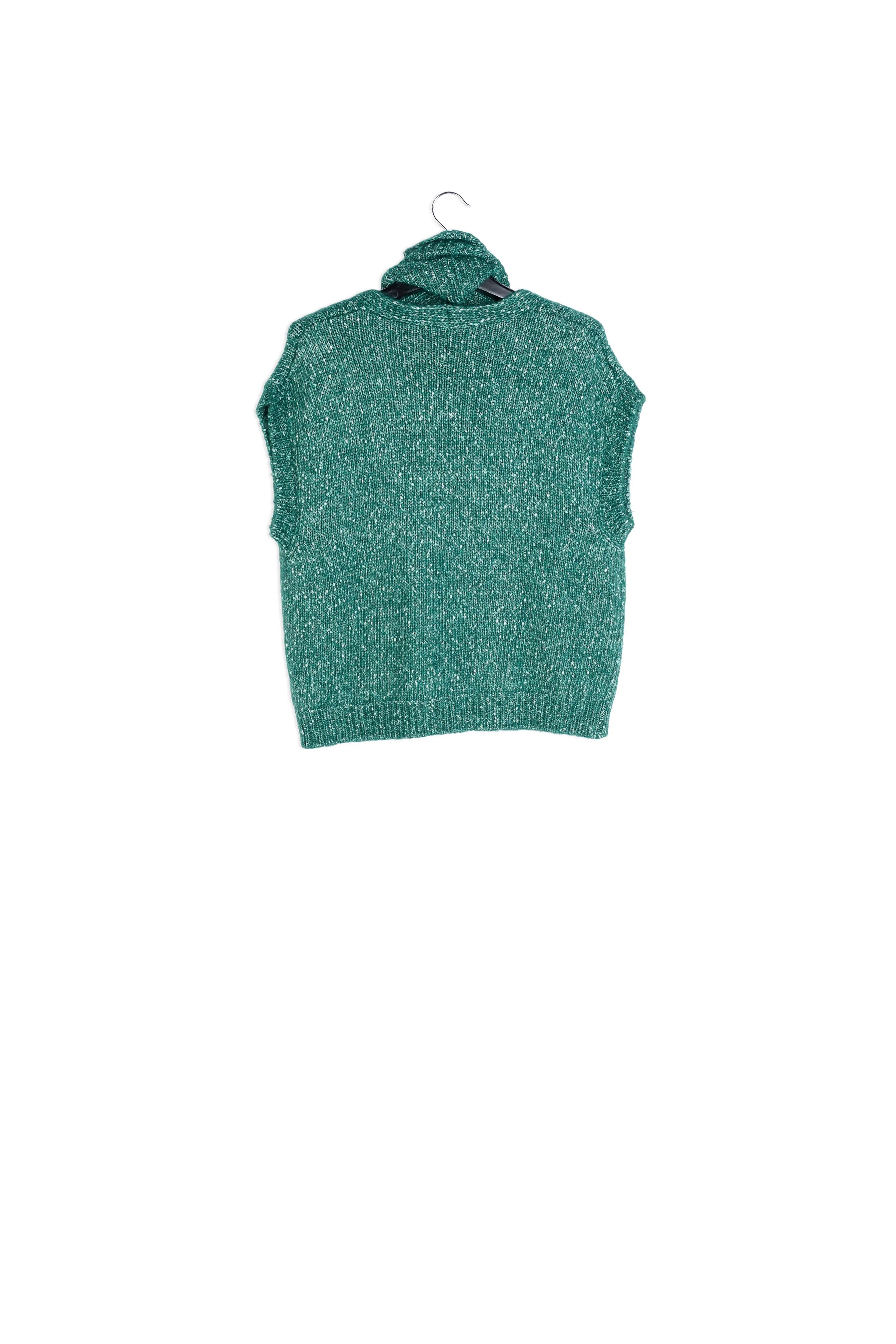 Dark green mélange sleeveless sweater with separate collar