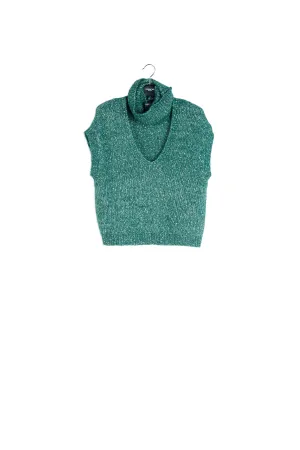 Dark green mélange sleeveless sweater with separate collar