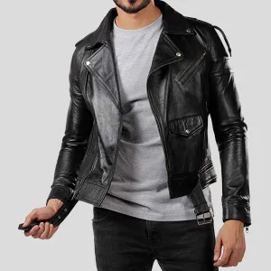 Donn Black Vintage Motorcycle Leather Jacket for Men