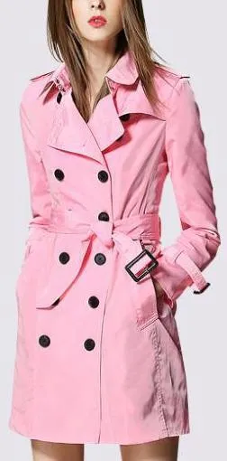 Double-Breasted Light-Weight Trench Coat in Light Pink