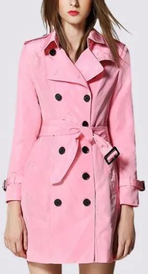 Double-Breasted Light-Weight Trench Coat in Light Pink