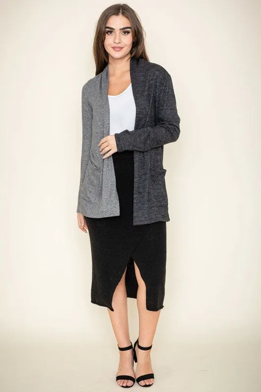 EG FASHION Plus-size Two Tone Open-front Cardigan