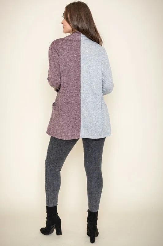 EG FASHION Plus-size Two Tone Open-front Cardigan