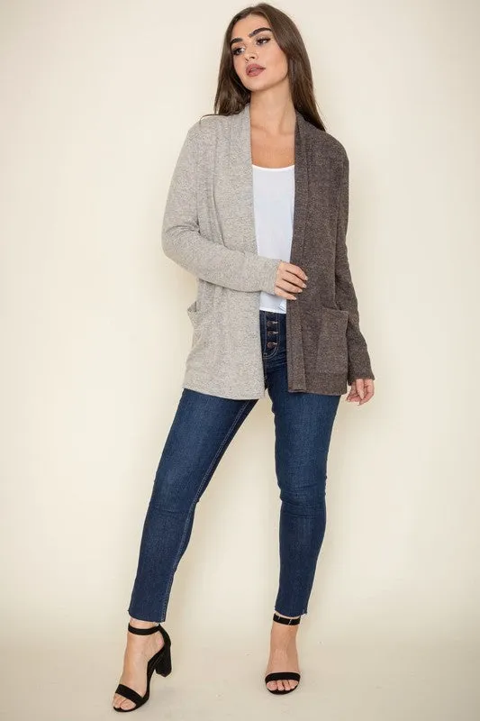 EG FASHION Plus-size Two Tone Open-front Cardigan