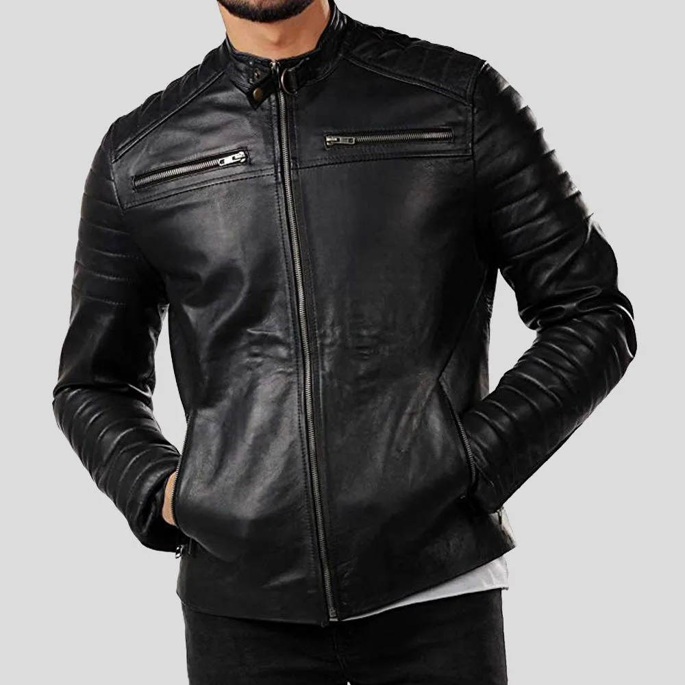 Elon Black Motorcycle Leather Jacket for Men