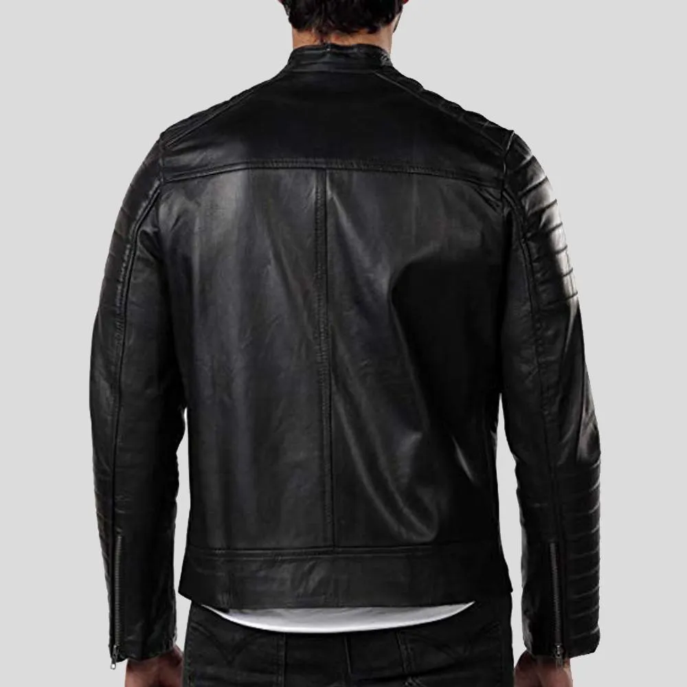 Elon Black Motorcycle Leather Jacket for Men