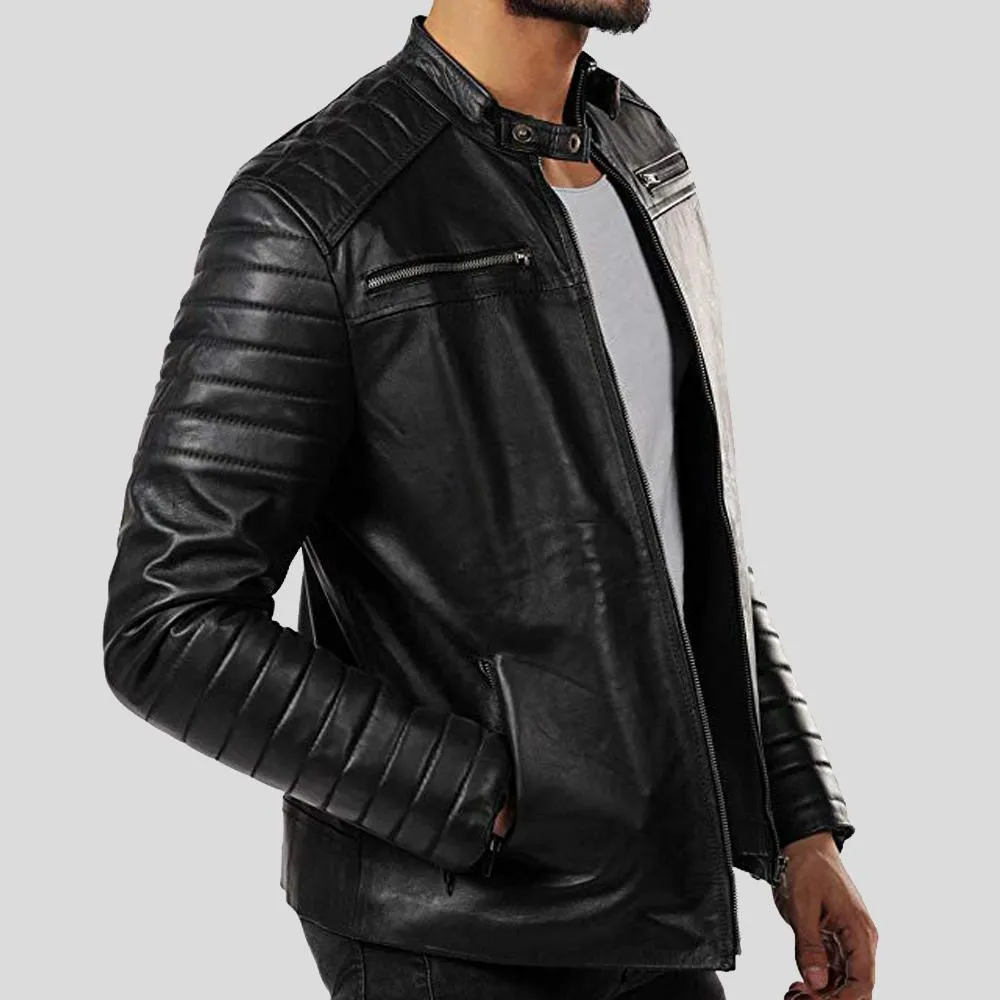 Elon Black Motorcycle Leather Jacket for Men