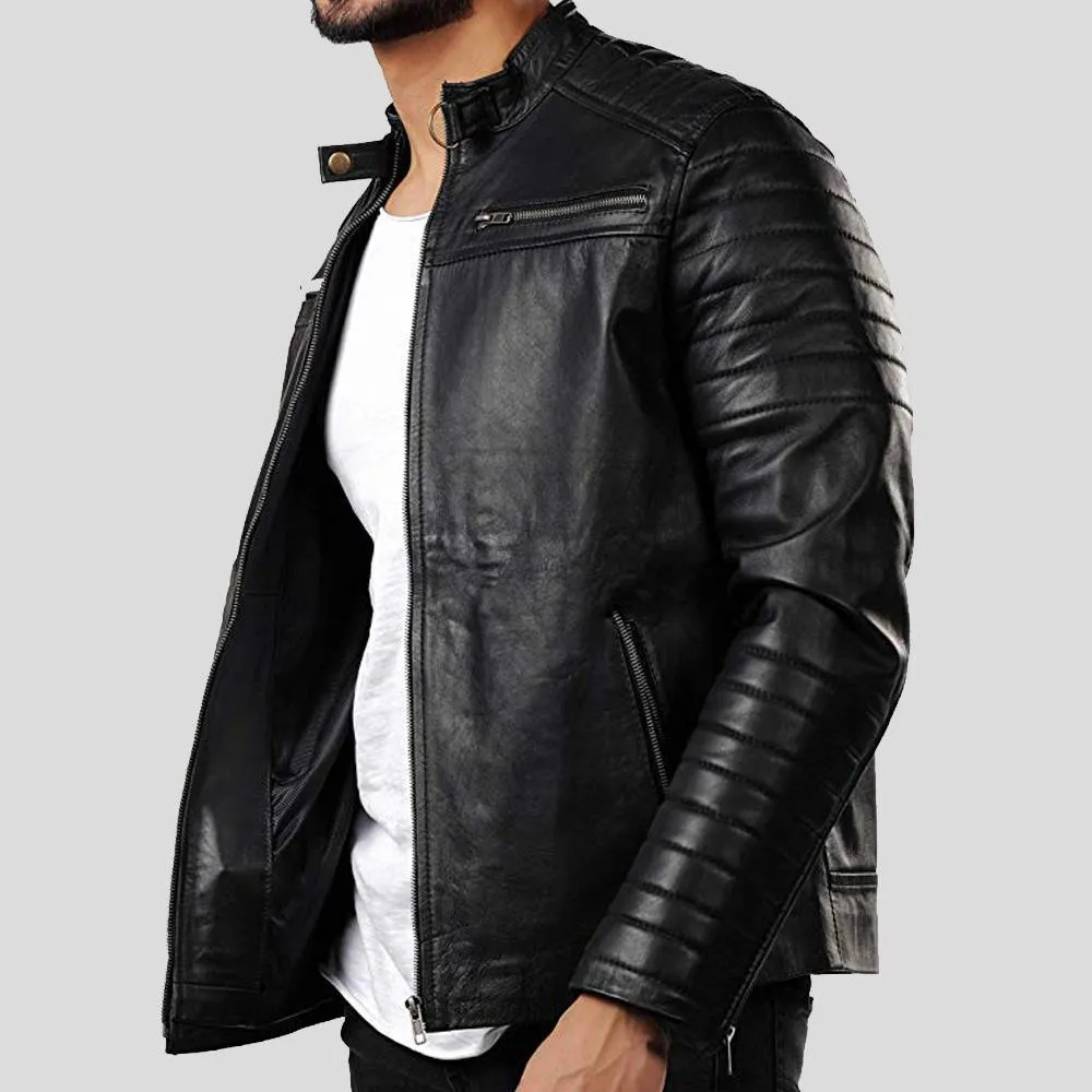 Elon Black Motorcycle Leather Jacket for Men