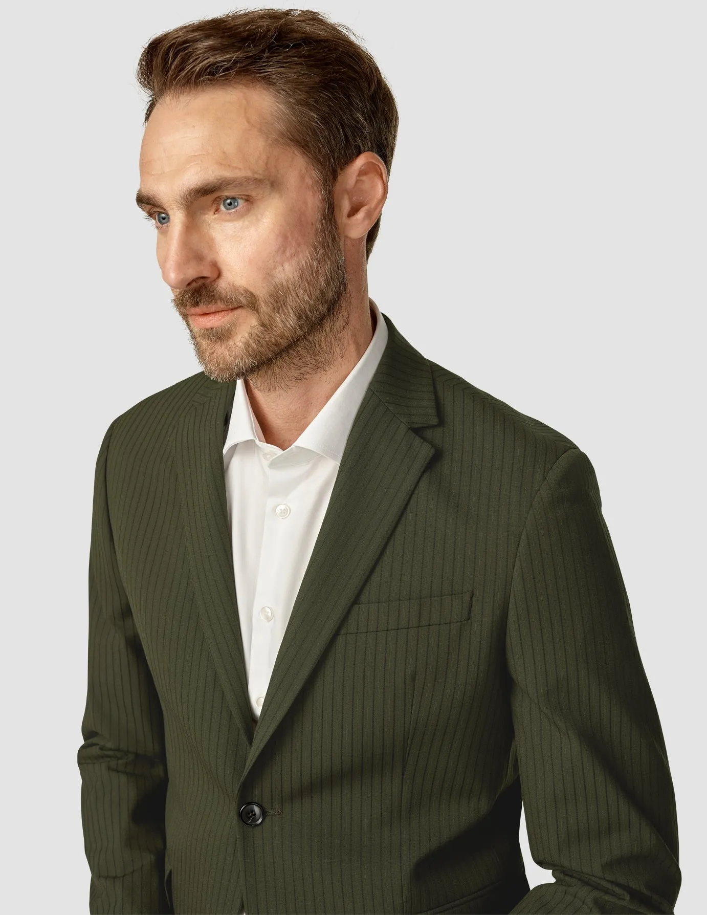 Essential Blazer Slim Moss Green Pinstripe