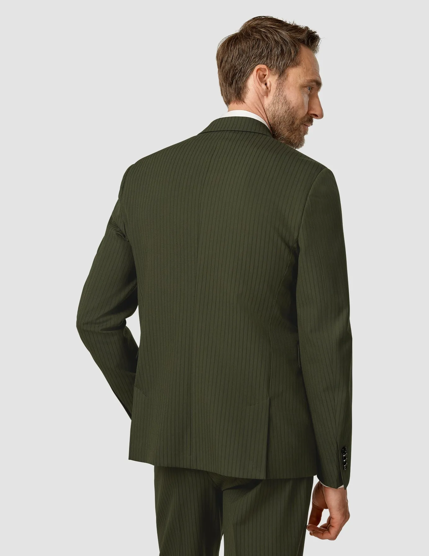 Essential Blazer Slim Moss Green Pinstripe