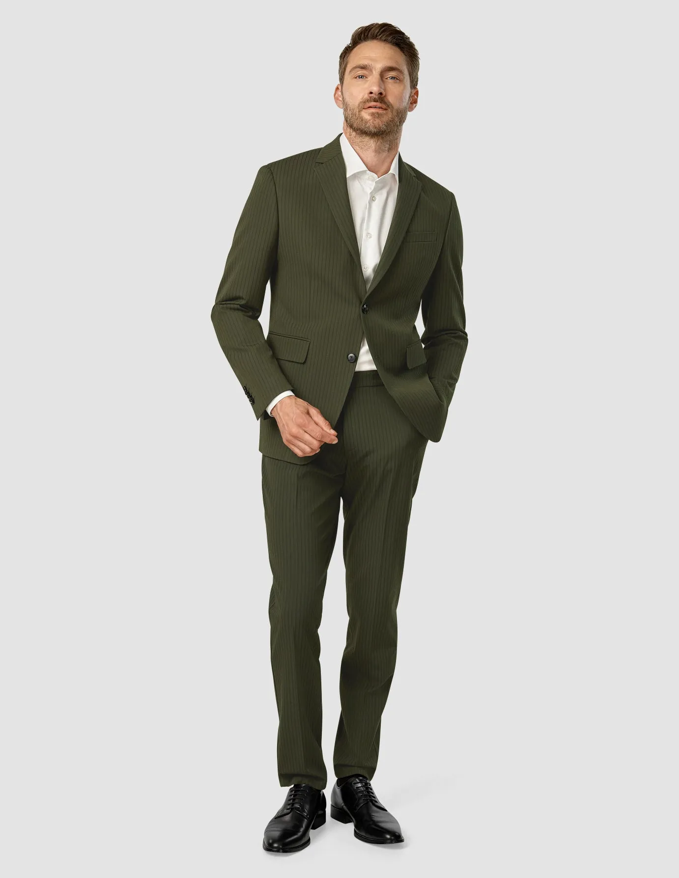 Essential Blazer Slim Moss Green Pinstripe