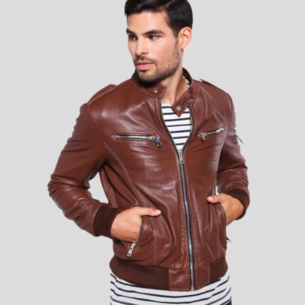 Fonz Brown Bomber Leather Jacket for Men