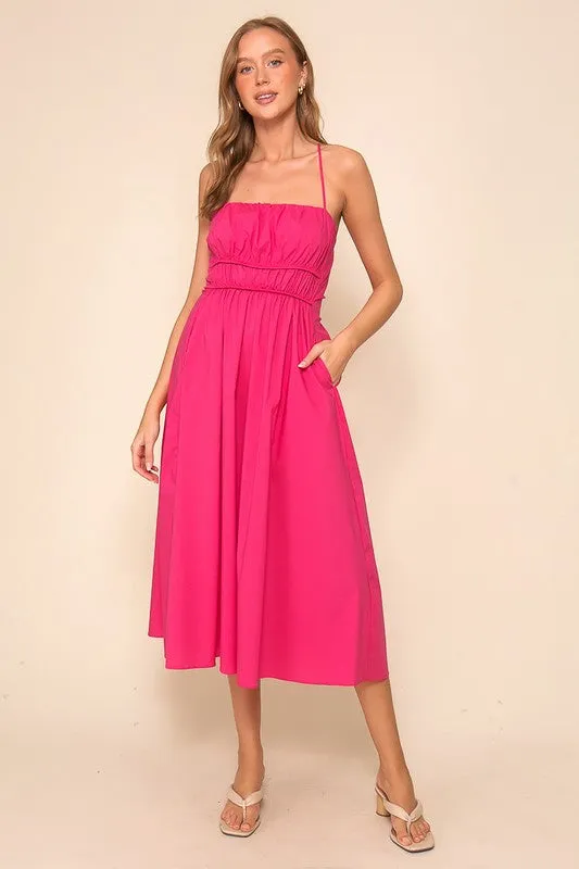 Fuchsia Midi Spaghetti Strap Dress