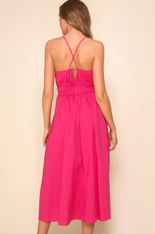 Fuchsia Midi Spaghetti Strap Dress