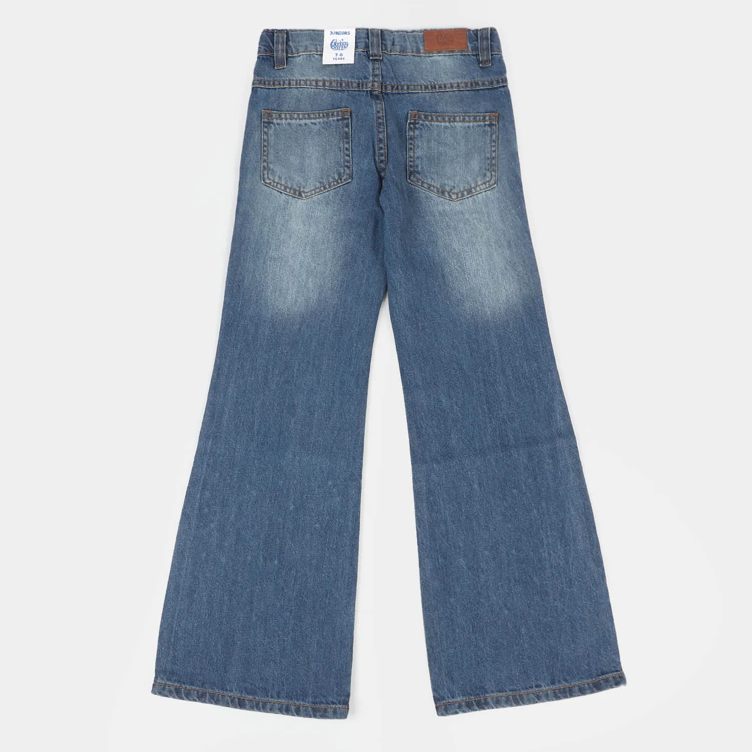 Girls Denim Pant Wide Leg  - Mid Blue