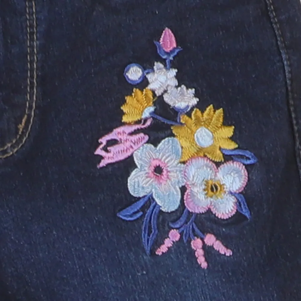 Girls Pant Denim Flower EMB - DARK BLUE