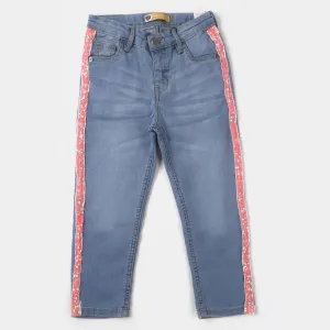 Girls Pant Denim Sequins Tape  - LIGHT BLUE