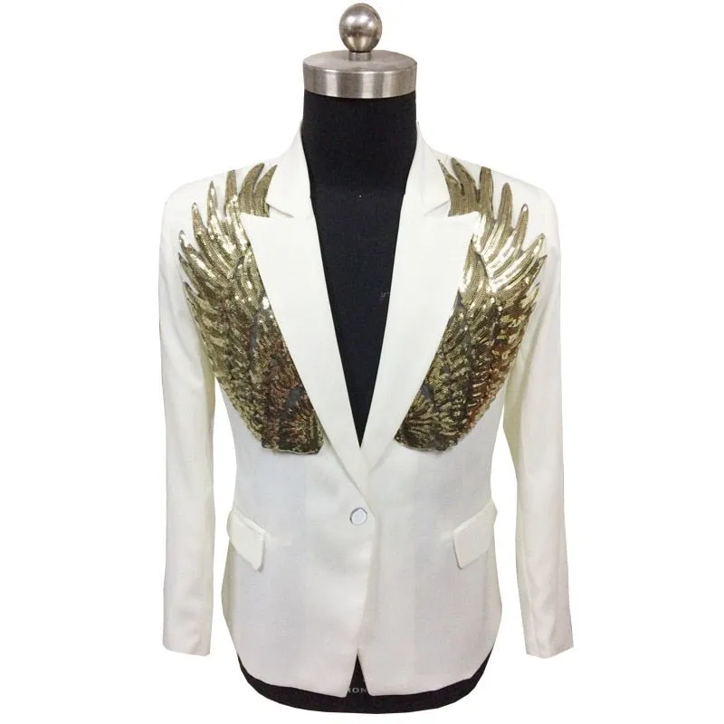 Gold & Silver Sequin Wings Slim Fit Blazer