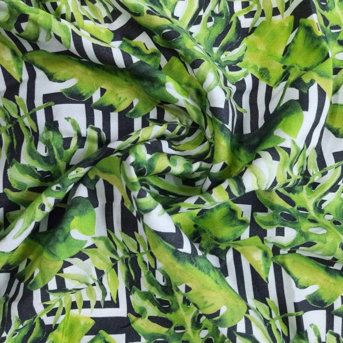 Green Floral Print Spun Fabric