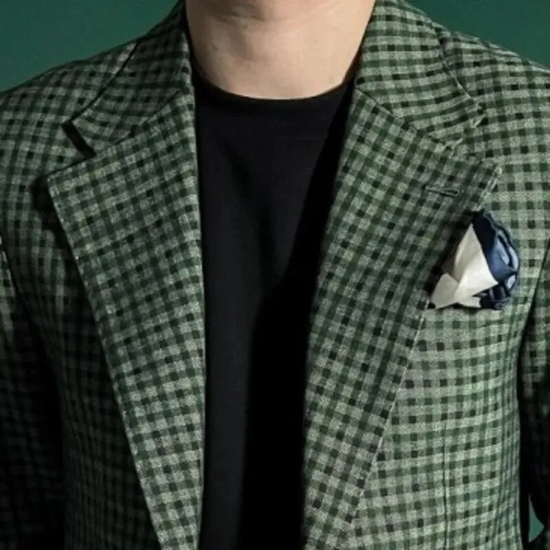 Green Plaid Pattern Single Breasted Blazer