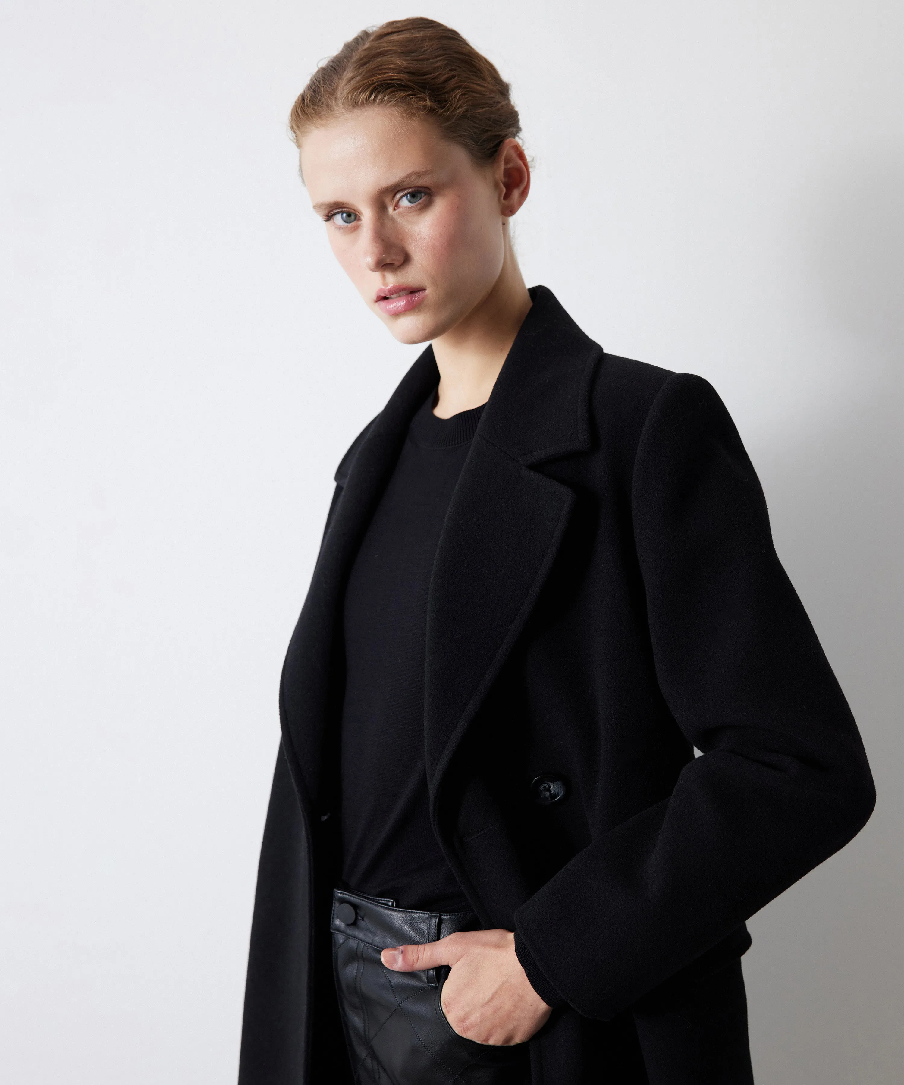 Ipekyol Belted Cashmere Textured Coat Black