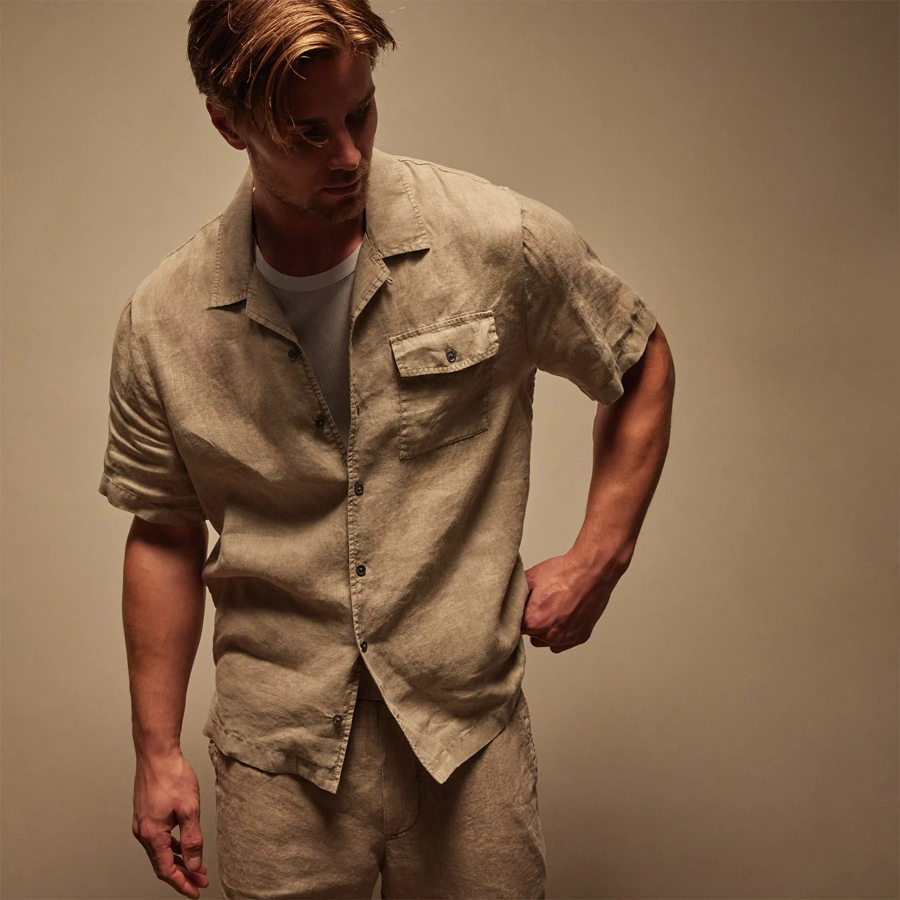 Linen Short Sleeve Pocket Shirt - Mineral Pigment