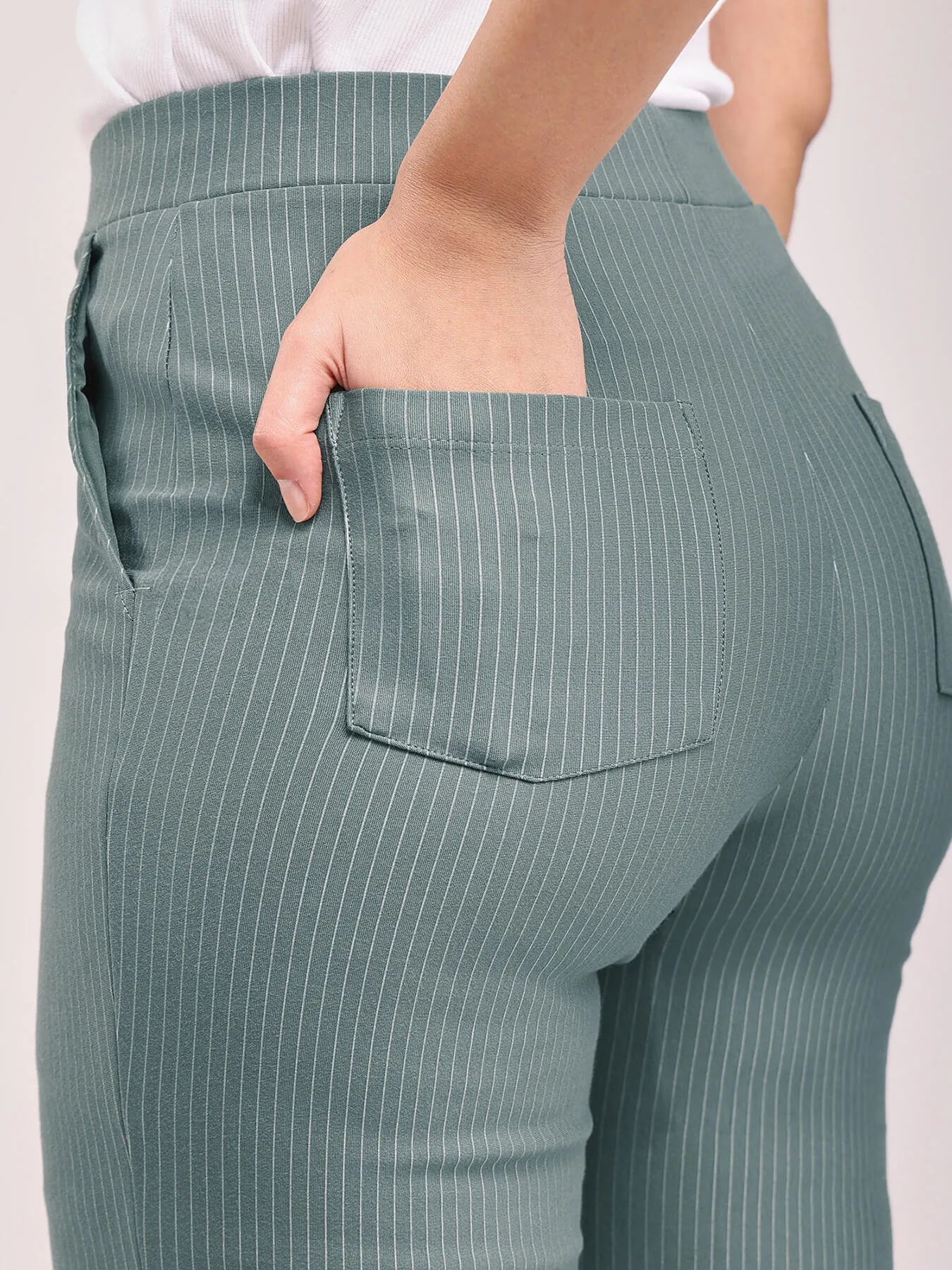 LivIn Striped Straight Pants - Sap Green