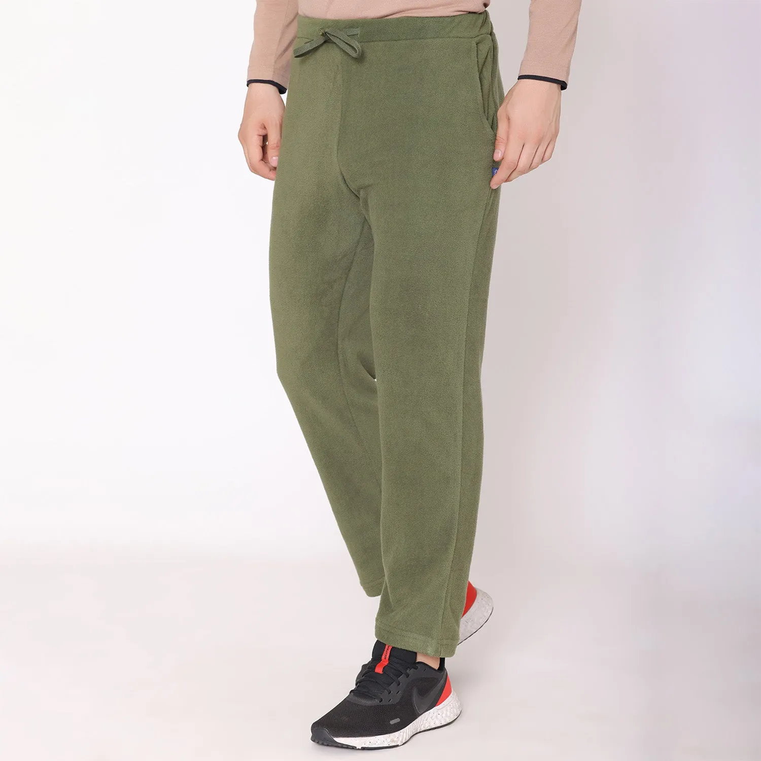 Men Regular Fit Polar Track Pants - Olive Green