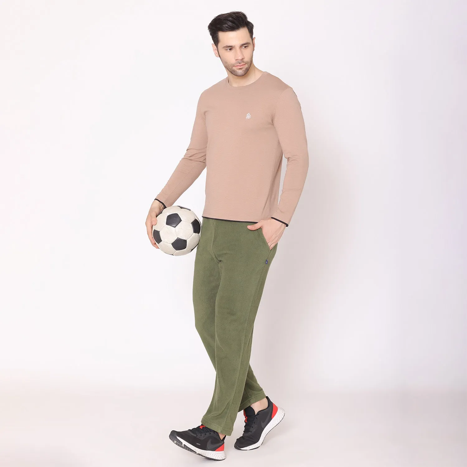 Men Regular Fit Polar Track Pants - Olive Green