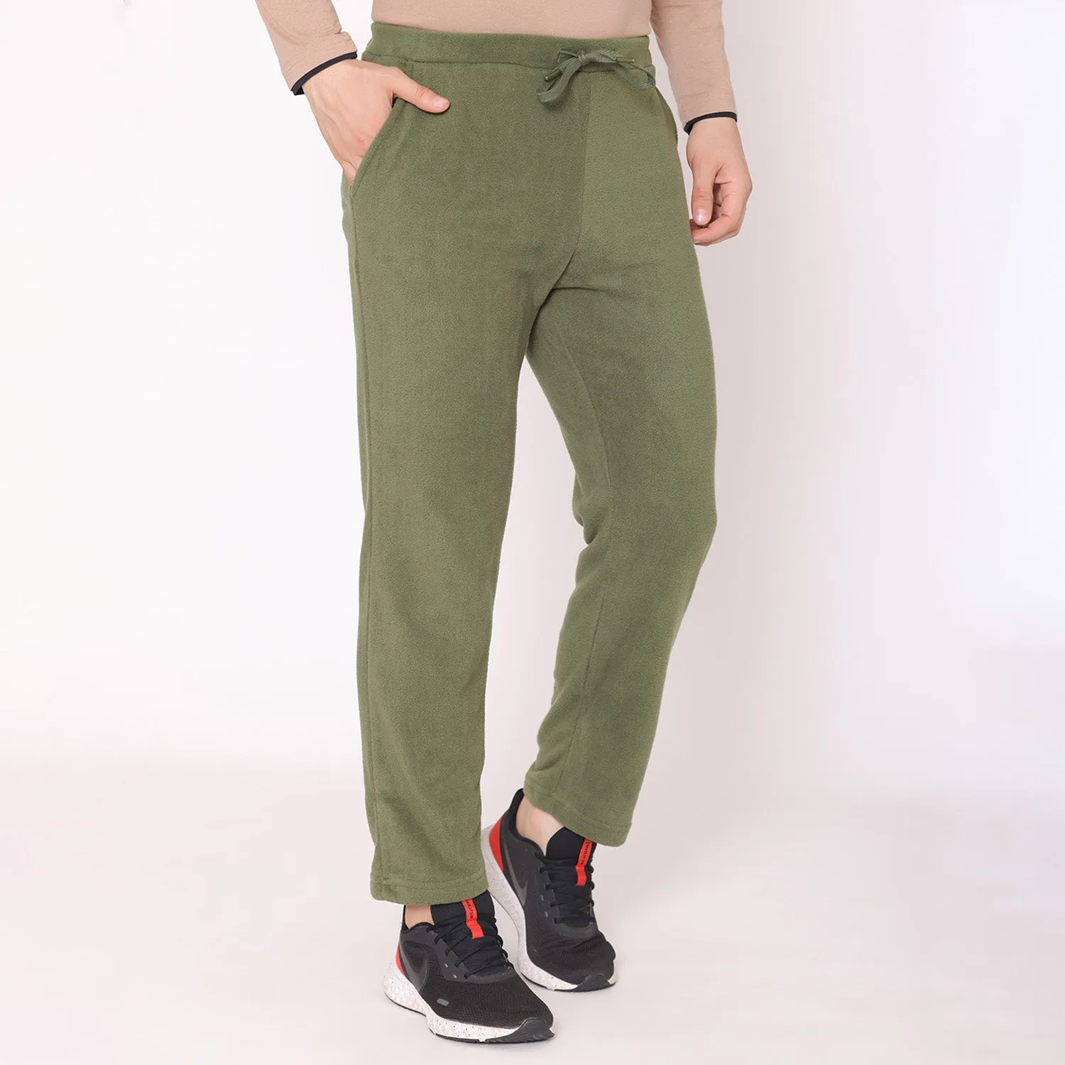 Men Regular Fit Polar Track Pants - Olive Green