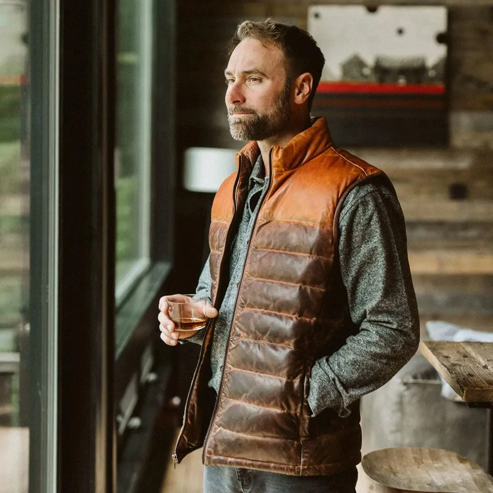 Mens Brown Genuine Bubble Leather Down Vest